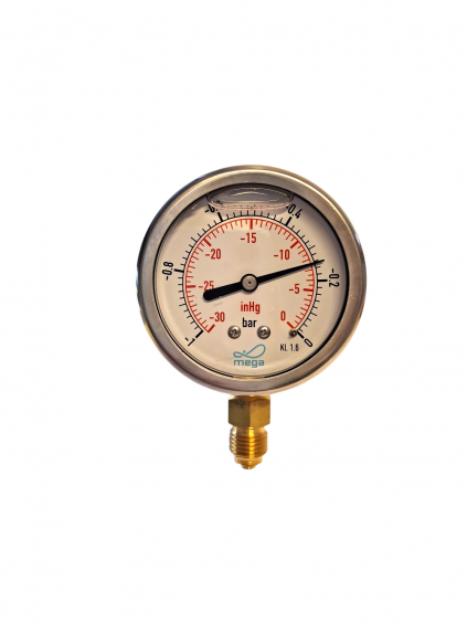 Glyzerinmanometer Ø 63 mm, Anschluss hinten 1/4", Messbereich -1 - 1,5  bar